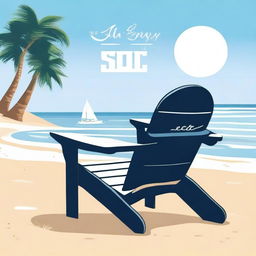 A detailed illustration of an Adirondack chair placed in a serene beach setting