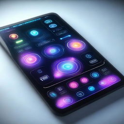 A highly detailed image of a futuristic user interface with holographic elements, sleek design, and advanced technology