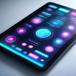 A highly detailed image of a futuristic user interface with holographic elements, sleek design, and advanced technology