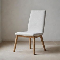 A modern minimalist chair made of oak wood and covered with textured white fabric