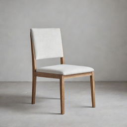 A modern minimalist chair made of oak wood and covered with textured white fabric