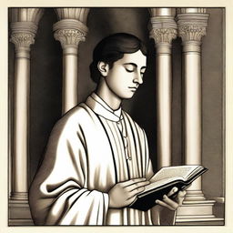 A young cleric holding a religious book, praying