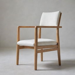 A minimalist modern chair crafted from oak wood and upholstered with textured white fabric