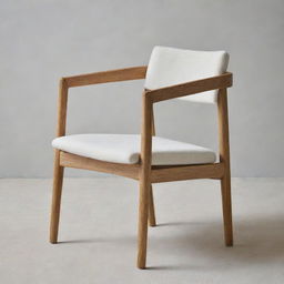 A minimalist modern chair crafted from oak wood and upholstered with textured white fabric