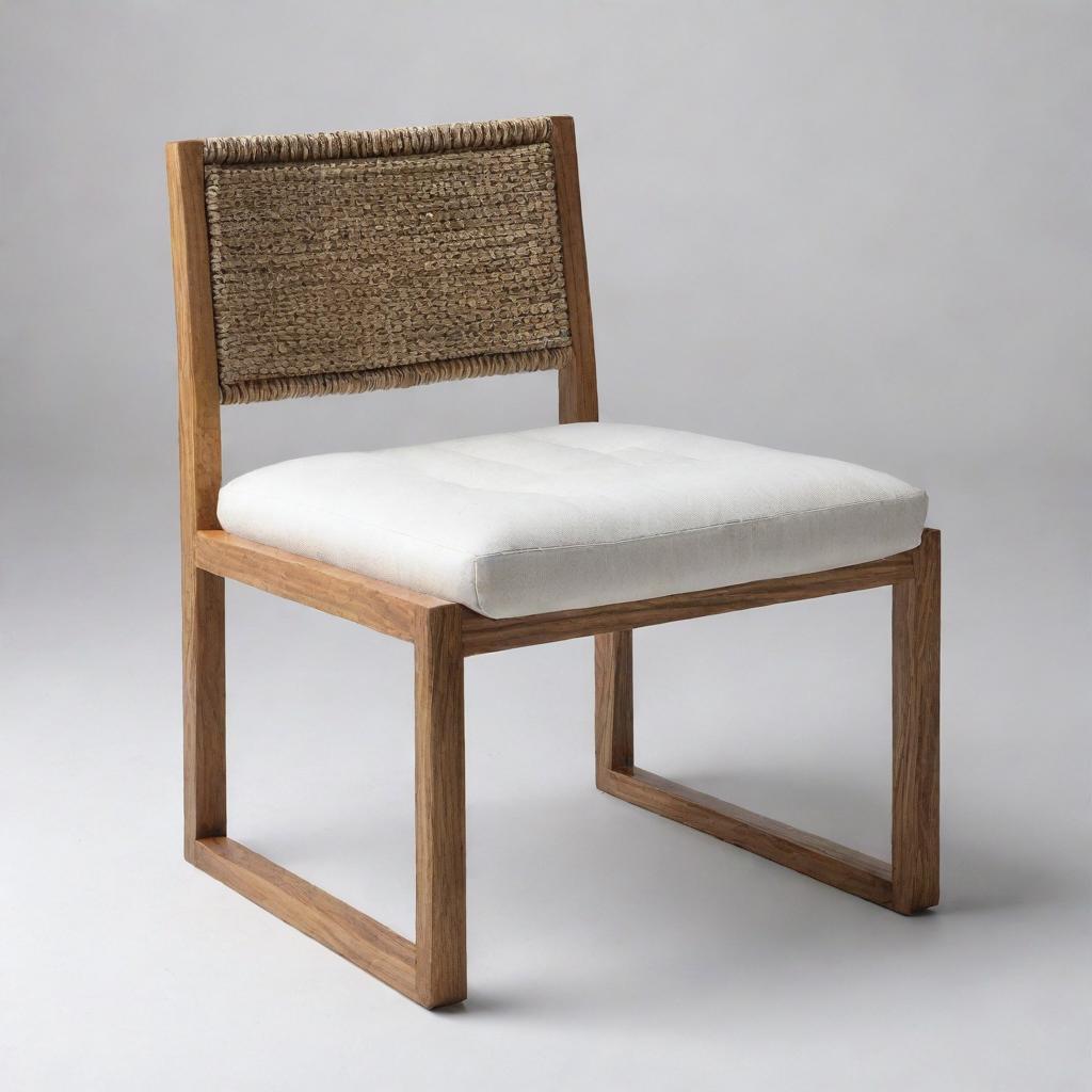 Minimalist modern chair made of chain wood with a white textured cushion