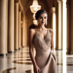 A stylish and alluring photo featuring a person in elegant attire, posed in a sophisticated and tasteful manner