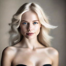 A full-body portrait of a sensual blonde woman