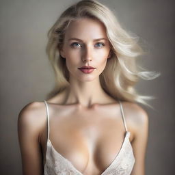 A full-body portrait of a sensual blonde woman