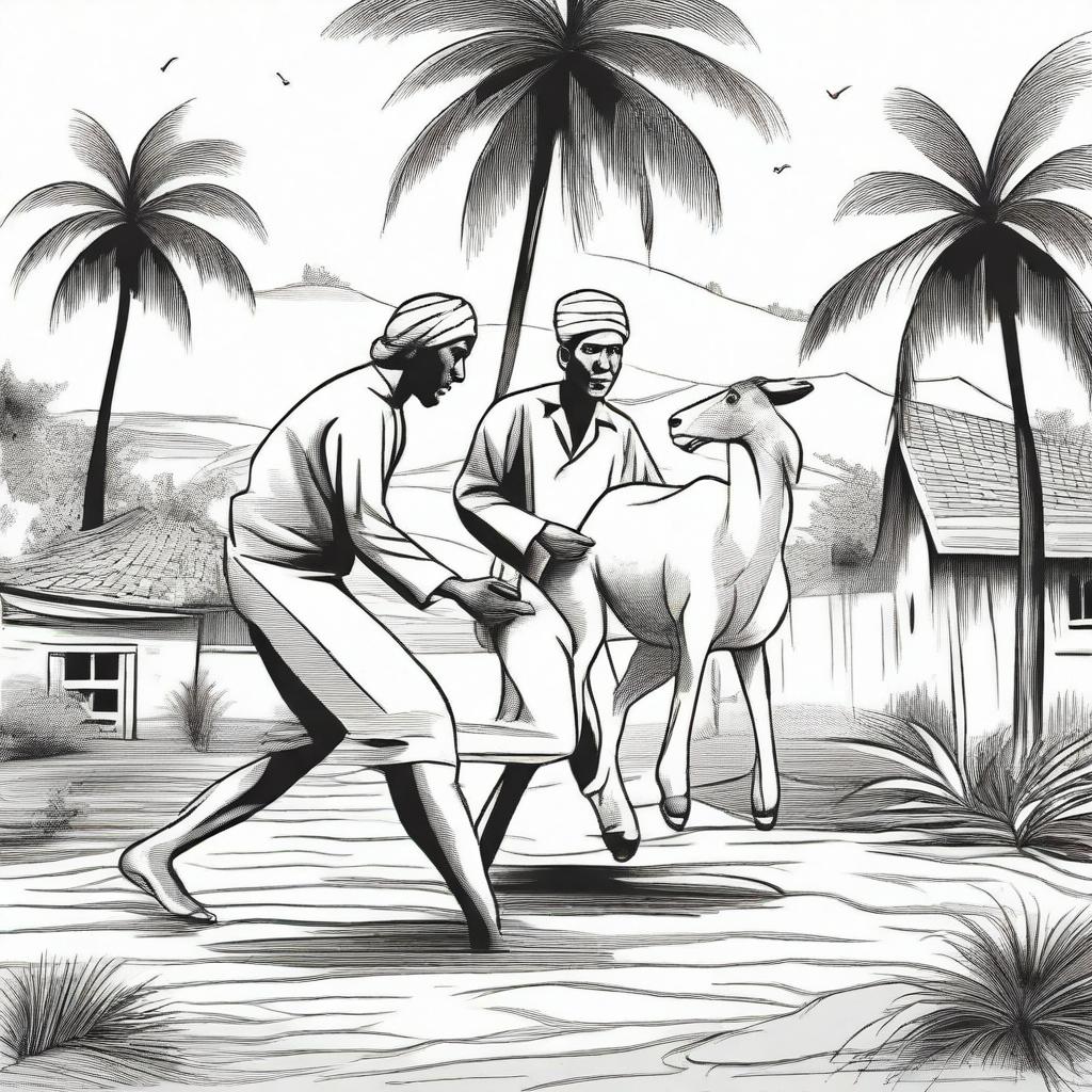 Two Acehnese men stealing a goat in a rural setting