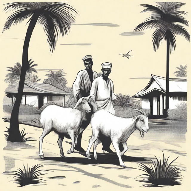 Two Acehnese men stealing a goat in a rural setting