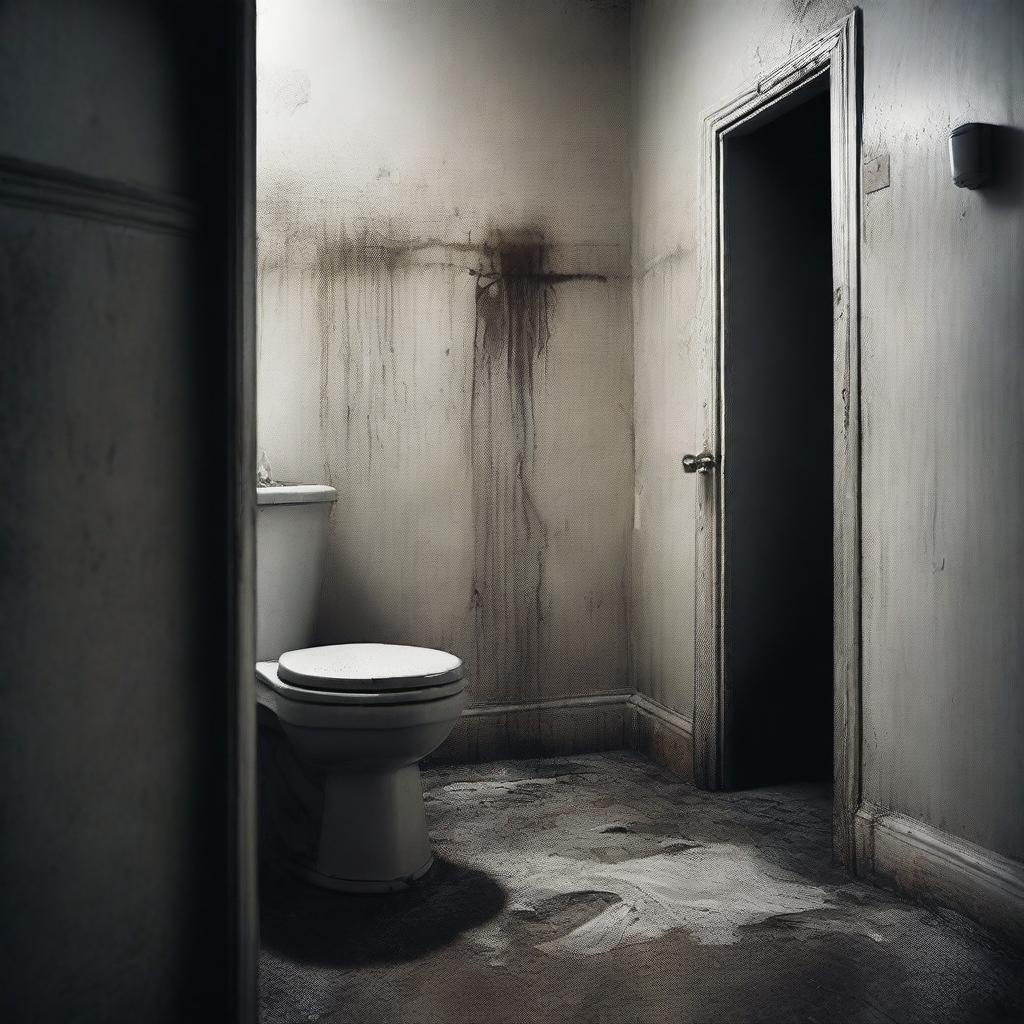 Create a haunting and eerie image titled 'THE FLUSH' with the tagline 'Some messes are better left unseen