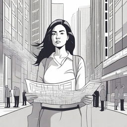 A detailed illustration of a woman looking lost and confused in an urban setting