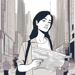 A detailed illustration of a woman looking lost and confused in an urban setting