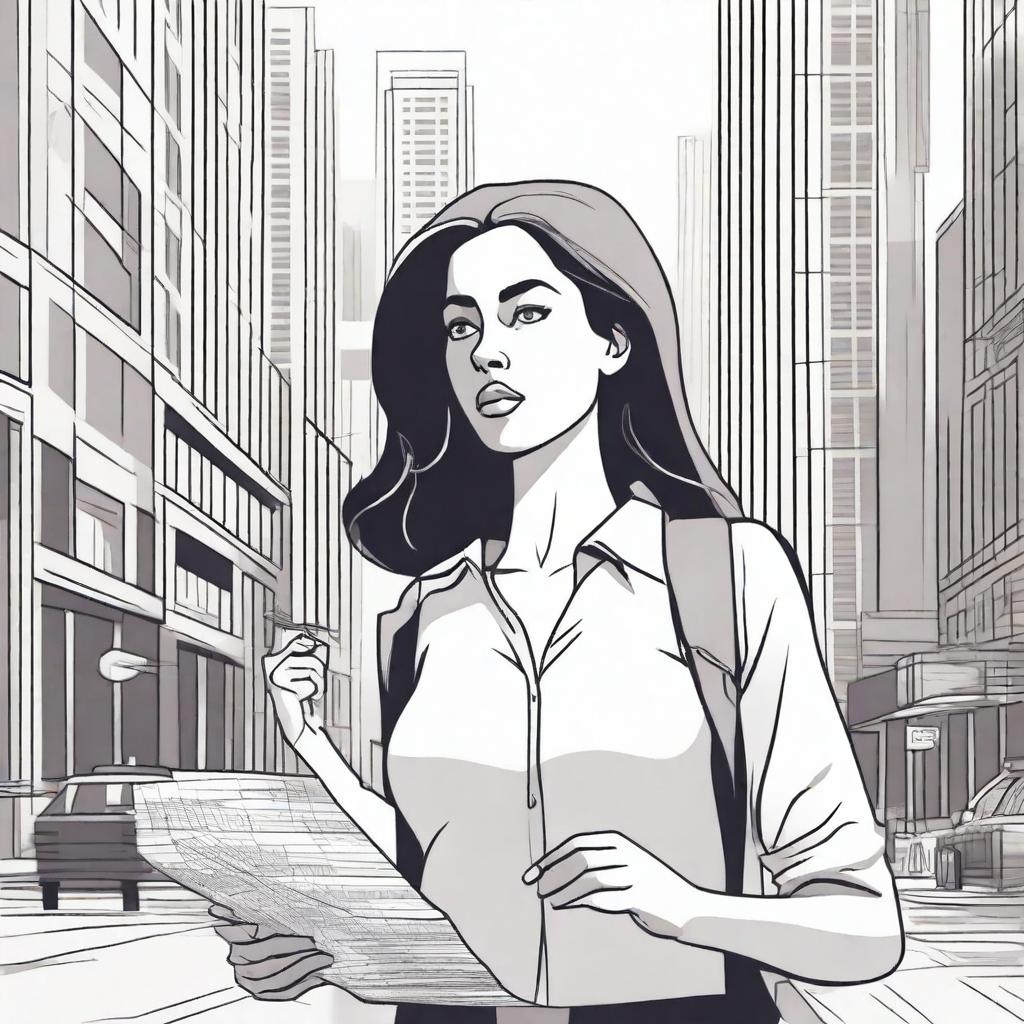 A detailed illustration of a woman looking lost and confused in an urban setting