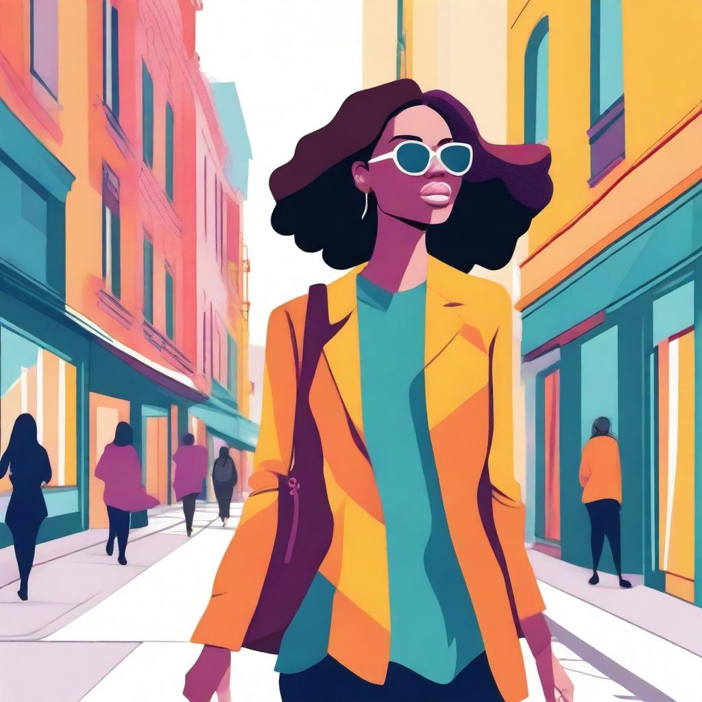 A vibrant and empowering illustration of a single woman enjoying her independence