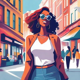 A vibrant and empowering illustration of a single woman enjoying her independence