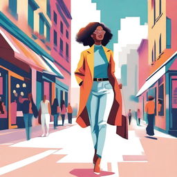 A vibrant and empowering illustration of a single woman enjoying her independence