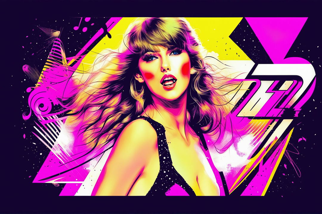 An HD graphic for a 'Taylor Swift Quiz' YouTube thumbnail background, featuring a vibrant and playful design with a high-quality picture of Taylor Swift, but no text