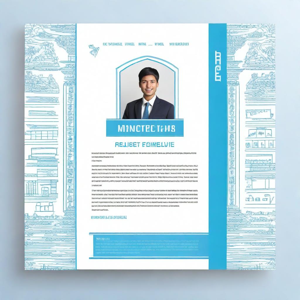 Create a cover page with creative borders for the Pedagogical University of the Ministry of Education of Bolivia in sky blue and white colors