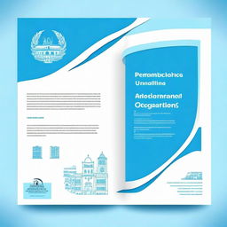 Create a cover page with creative borders for the Pedagogical University of the Ministry of Education of Bolivia in sky blue and white colors