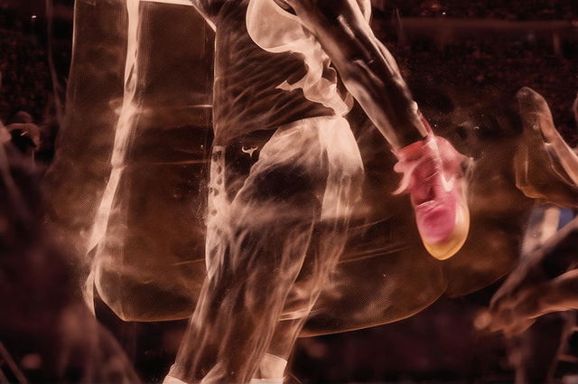 An HD graphic for an 'NBA trivia quiz' YouTube thumbnail background, featuring a close-up action shot of an NBA player in motion on a vibrant basketball court, with no text