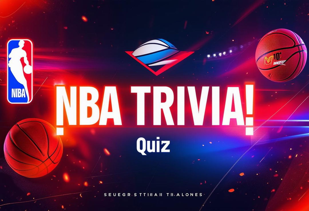 An HD graphic for an 'NBA Trivia Quiz' YouTube thumbnail background, featuring a cinematic design with iconic NBA elements, dynamic colors, and dramatic lighting effects