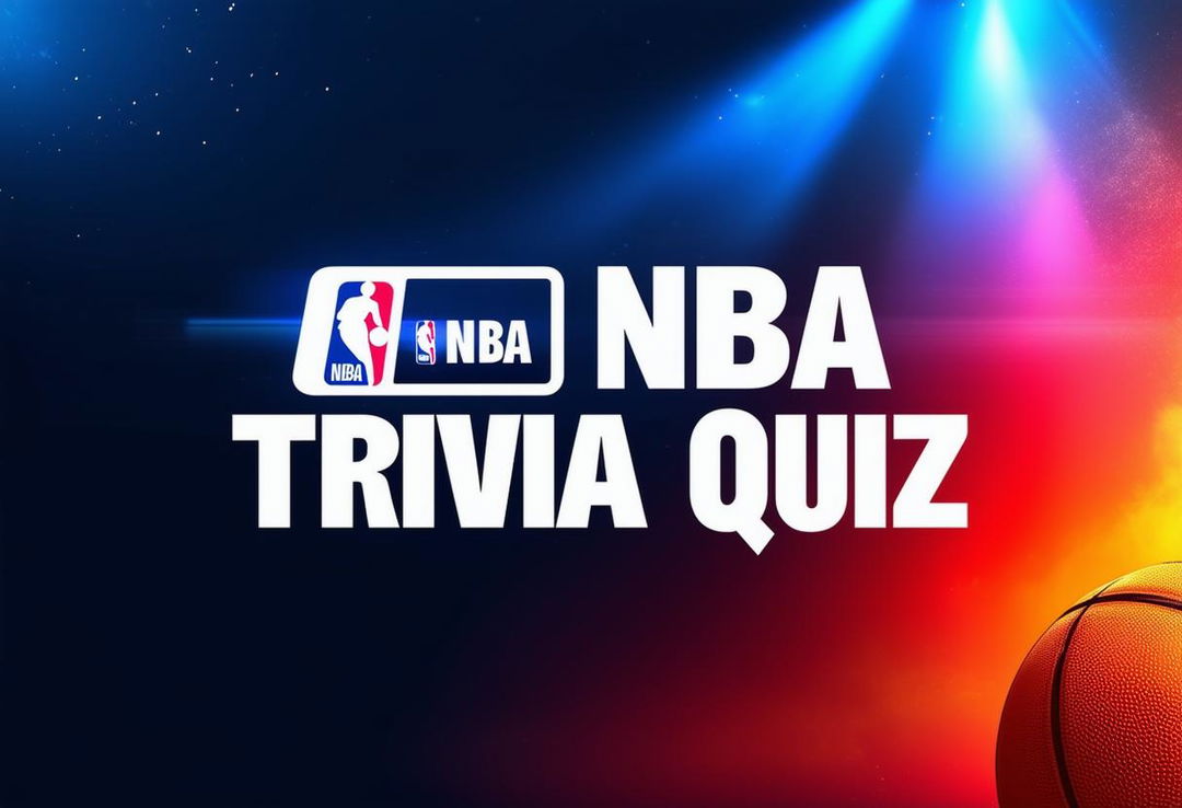 An HD graphic for an 'NBA Trivia Quiz' YouTube thumbnail background, featuring a cinematic design with iconic NBA elements, dynamic colors, and dramatic lighting effects