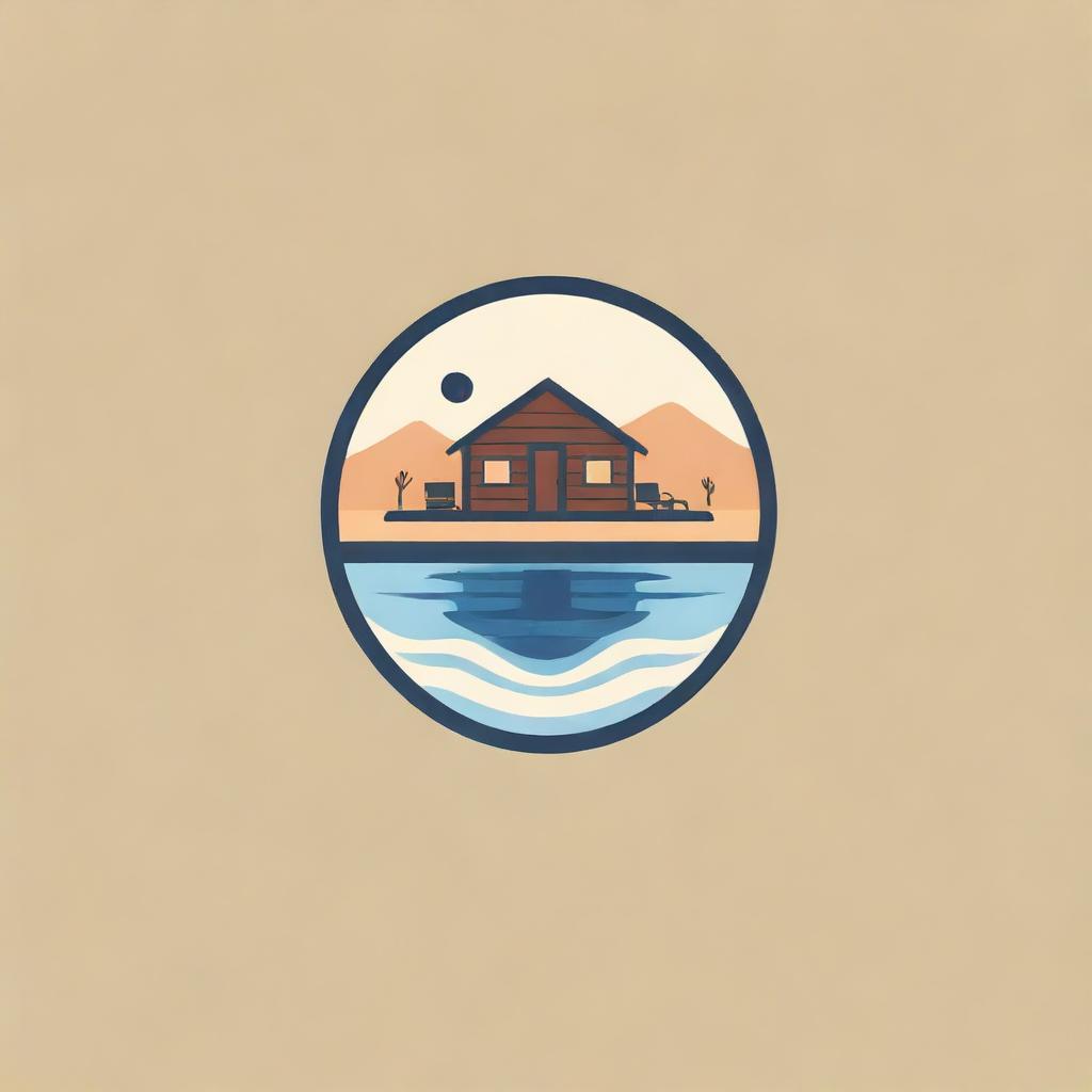 Logo design incorporating elements of a country cabin, a swimming pool, and a desert