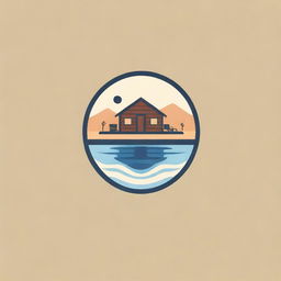 Logo design incorporating elements of a country cabin, a swimming pool, and a desert