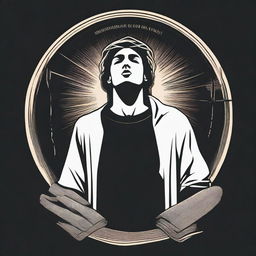 Design a black t-shirt for a church youth group with the central phrase 'A igreja será jovem quando o jovem for igreja' and featuring an image of Saint Sebastian