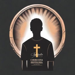 Design a black t-shirt for a church youth group with the central phrase 'A igreja será jovem quando o jovem for igreja' and featuring an image of Saint Sebastian