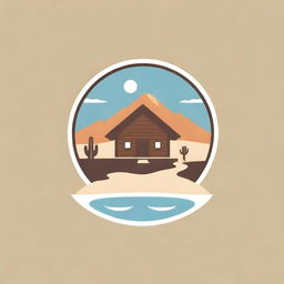 Logo design incorporating elements of a country cabin, a swimming pool, and a desert