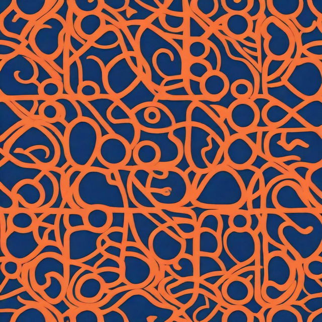 Create an image titled 'Fantasy Night' featuring interlaced patterns of orange and blue