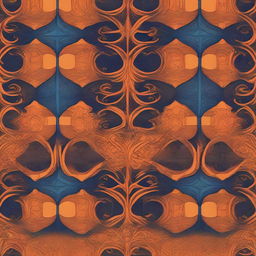 Create an image titled 'Fantasy Night' featuring interlaced patterns of orange and blue