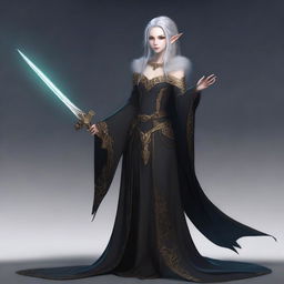 A full-body image of a female elf holding daggers in her hands