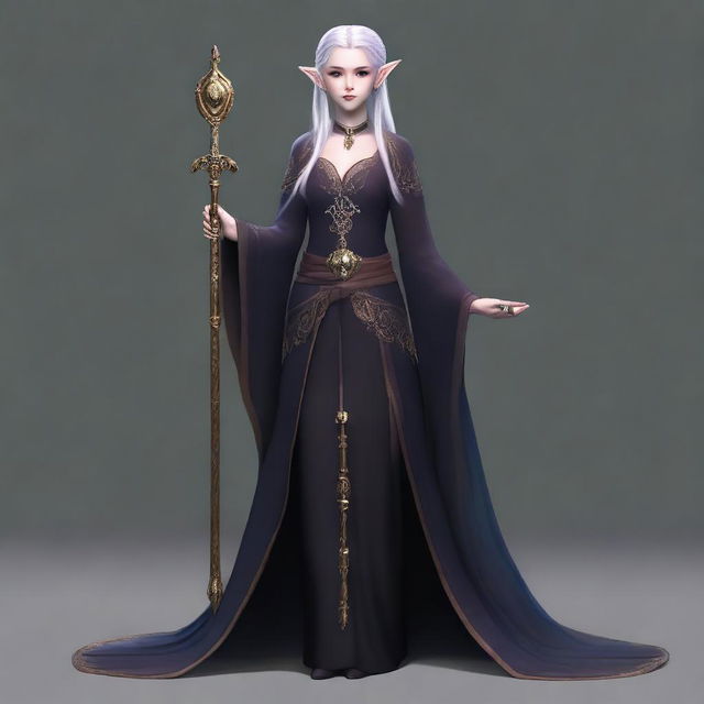 A full-body image of a female elf holding daggers in her hands