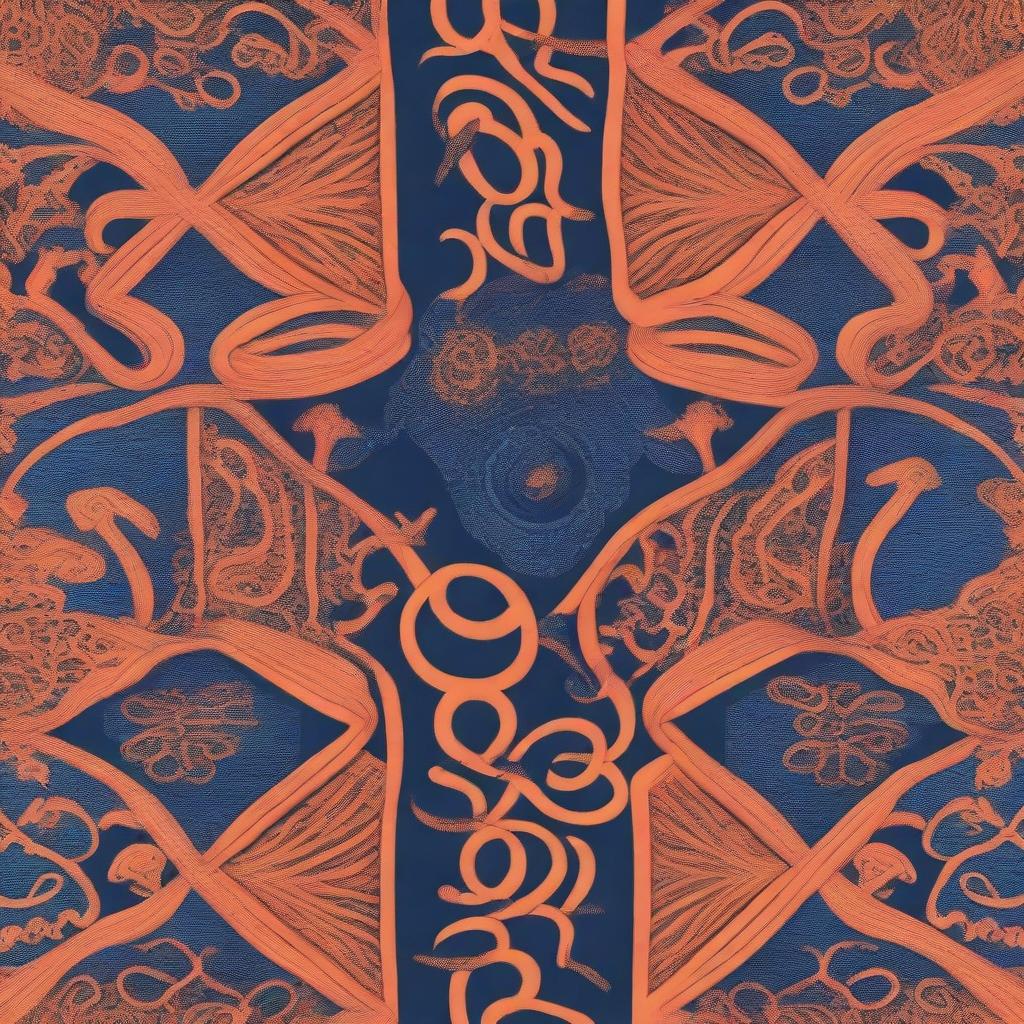 Create an image titled 'Fantasy Night' featuring interlaced patterns of orange and blue