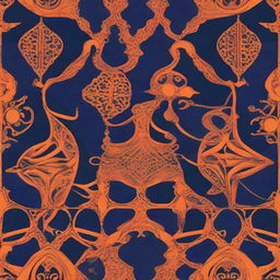 Create an image titled 'Fantasy Night' featuring interlaced patterns of orange and blue