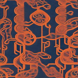 Create an image titled 'Fantasy Night' featuring interlaced patterns of orange and blue