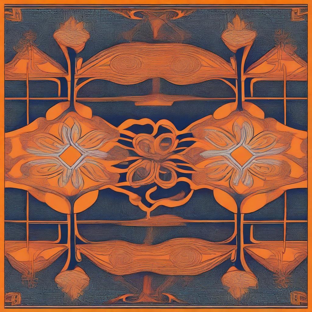 Create an image titled 'Fantasy Night' featuring interlaced patterns of orange and blue