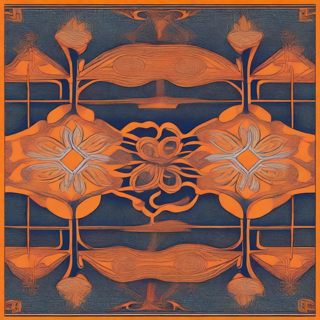 Create an image titled 'Fantasy Night' featuring interlaced patterns of orange and blue