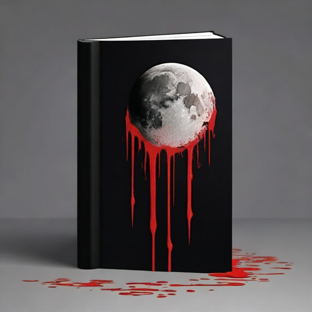 Create a book cover with dimensions 9 inches down and 6 inches across, featuring a moon dripping blood