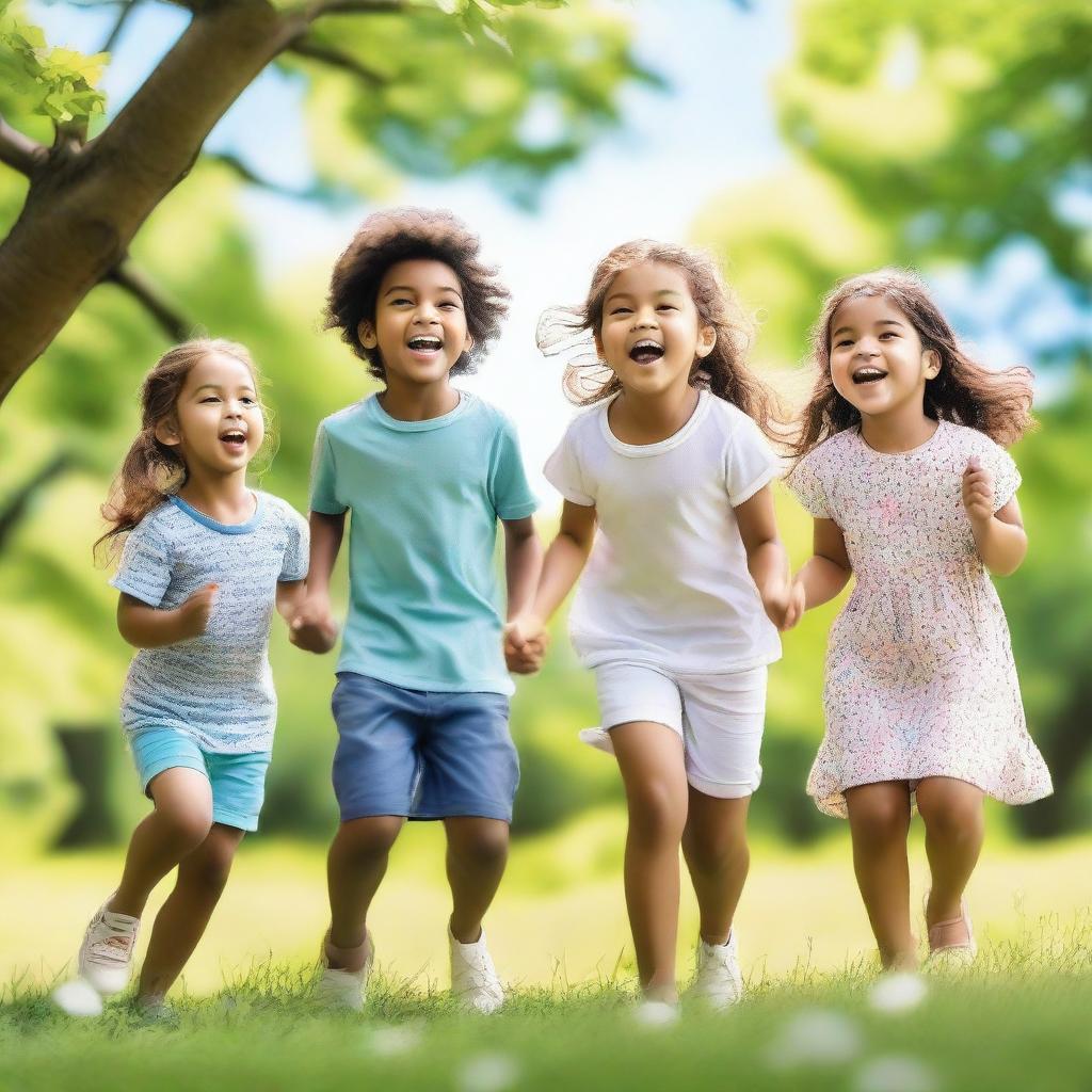 A group of cute children playing together in a park