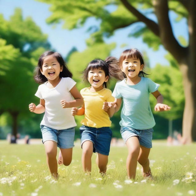 A group of cute children playing together in a park