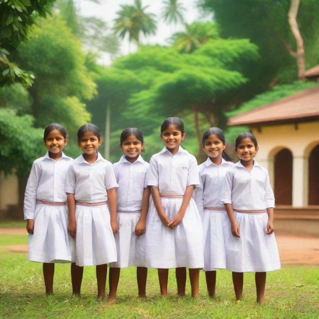 A group of cute Kerala school children wearing traditional uniforms, playing and smiling together in a schoolyard