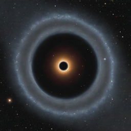 Illustration of Ton 618, one of the largest known black holes, against a dazzling backdrop of distant stars and galaxies.