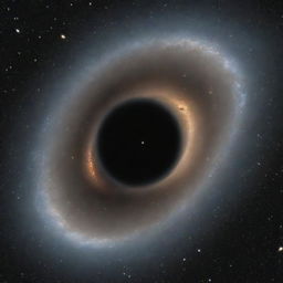 Illustration of Ton 618, one of the largest known black holes, against a dazzling backdrop of distant stars and galaxies.