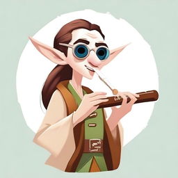 A cartoonish elvish bard wearing sunglasses, playing a bone flute