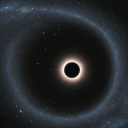 Illustration of Ton 618, one of the largest known black holes, against a dazzling backdrop of distant stars and galaxies.