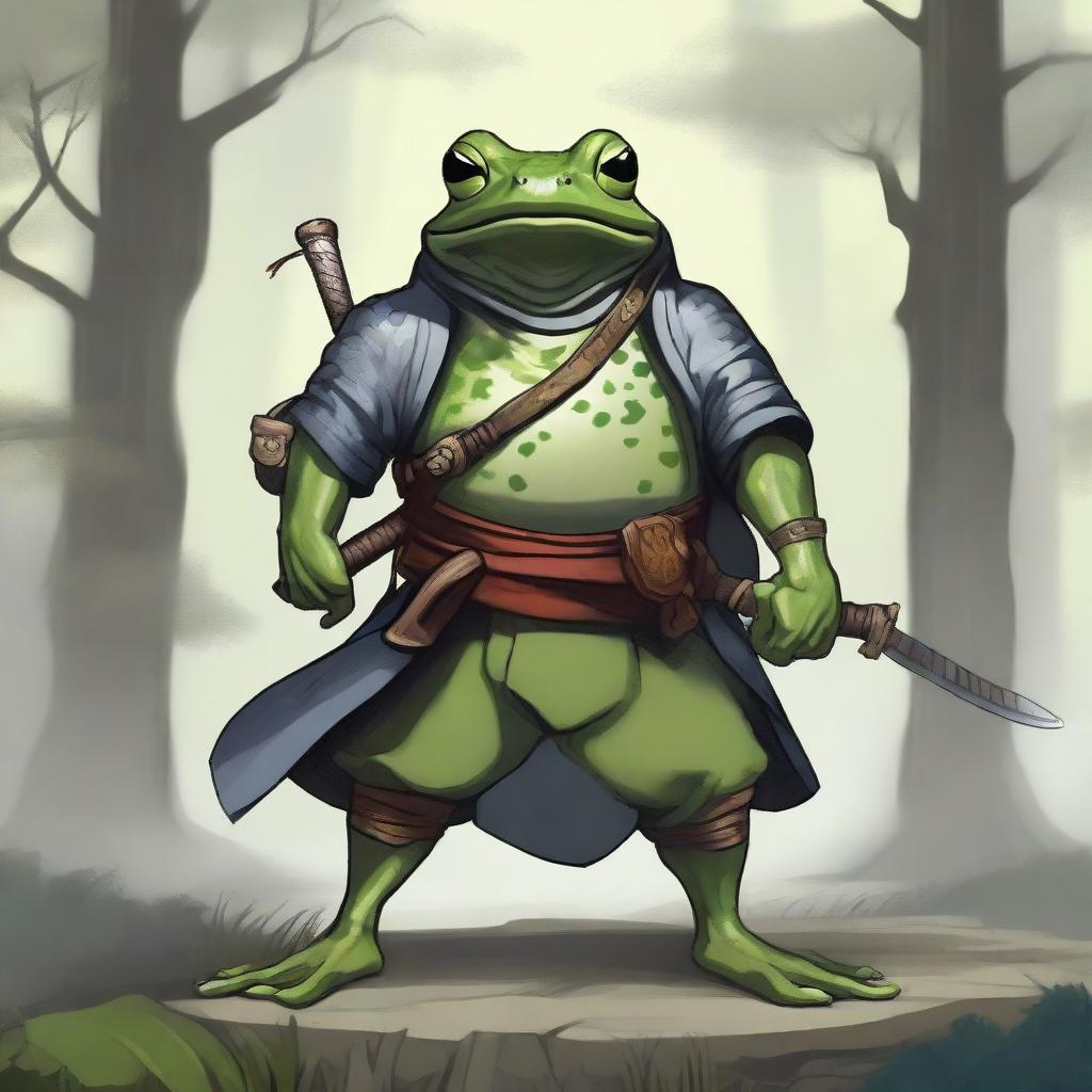 A detailed illustration of a frog samurai for a Dungeons & Dragons character sheet